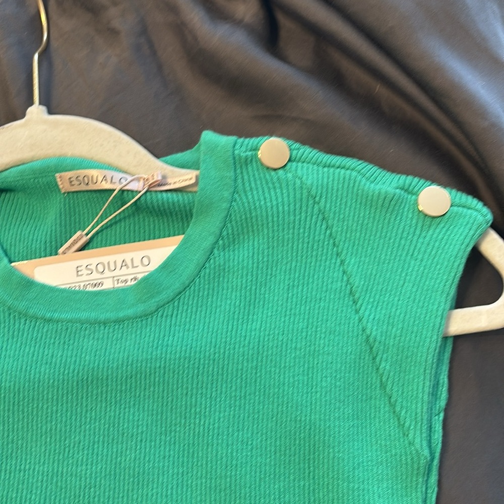Green tank top with gold buttons